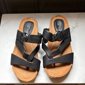 Sofft Black Strappy Buckle Slide Sandals